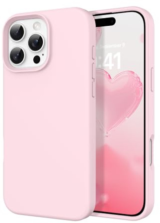 DOMAVER Case for iPhone 16 Pro Max Liquid Silicone, Soft Ultra Slim iPhone 16 Pro Max 6.9 Cover Gel Rubber Shockproof Full Body Protective, Phone Case with Anti-Scratch Microfiber Lining, Pink