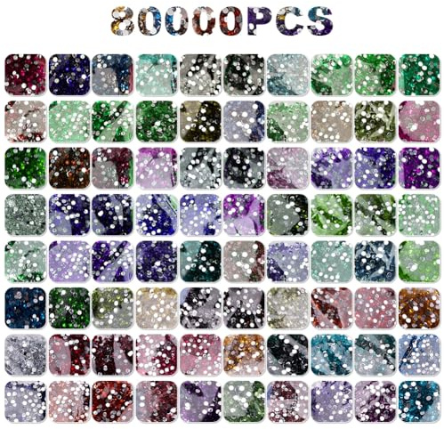 RANJIMA Diamond Painting Steine, 80 Farbe DIY Runder Steine Glitzer Zubehör Diamanten Deko Strasssteine für Diamond Painting Nägel Edelsteine Textilien Kunsthandwerk Ornamente