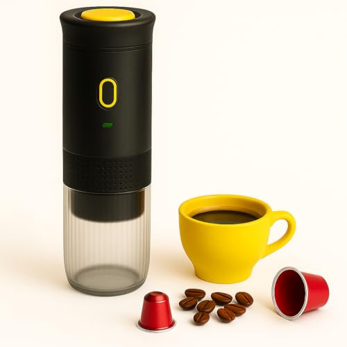 Duckdik Cafetera Espresso Portátil 3 en 1, Autocalentable 20 Bar, Compatible con Cápsulas Cápsulas Pequeñas o Grandes y Café Molido, Batería Recargable USB, para Viajes, Oficina, Camping (Negro)