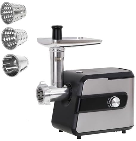 JUNG AD4813 Elektrischer Fleischwolf Edelstahl 2000W mit Wurstaufsatz, Kebbe, Gemüseschneider, Hackfleischmaschine, Profi-Fleischmaschine, Fleischzerkleinerer, Fleischgerät, Fleischwölfe Pfanne