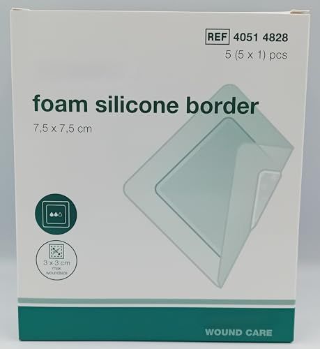 Foam Silicone Border Dressings – Soft Adhesive Pads, Box of 5 (7.5cm x 7.5cm)