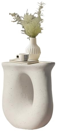 YZDKR Side Table Modern U-shaped Geometric Lightweight Concrete Accent Garden Stool Decorative for Indoor Outdoor for Living Room and Office