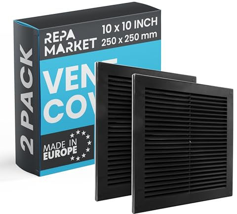 Repa Market Schwarz Lüftungsgitter Rechteckig 250 x 250mm (Außenmaße) – 2er-Pack Kunststoff Belüftungsgitter – Lüftungsgitter mit Insektenschutz für Wände, Decken – HVAC Lüftungsgitter Schwarze