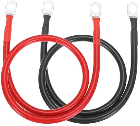 QUARKZMAN 2 Stück 6 AWG Batteriekabel 60cm Reine Kupfer Rot Schwarz | Batterie Wechselrichter Kabel, Mit 3/8 Ringklemmen, Für Marine Solar Boot Auto Wohnmobil