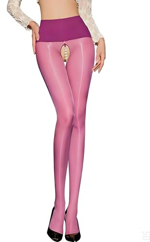 JoyJoyLing Collant lucidi collant trasparenti sottili da donna con perle luccicanti sul cavallo, Lilla, Taglia unica