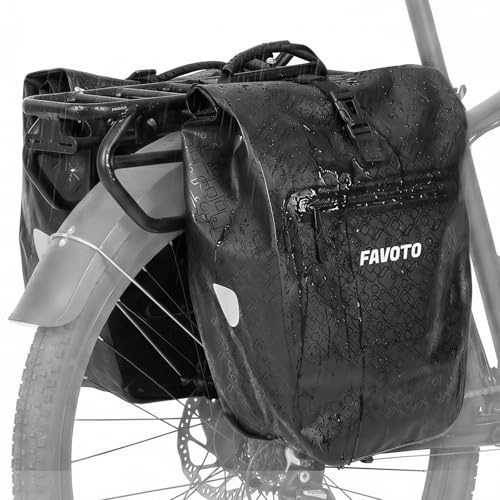 Favoto Sacoche Vélo Porte Bagage Arrière Imperméable, 56L (2×28 L) | Sacoche Vélo Réfléchissante à Libération Rapide avec Sac Intérieur, pour Vélo Électrique et VTT