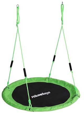 Relaxdays Nestschaukel, runde Hängeschaukel Schaumstoffgriffe, Kinder, verstellbar, Outdoor, Ø: 120 cm, bis 100 kg, grün | verstellbar, outdoor, Ø: 120 cm, bis 100 kg