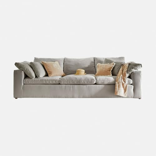 Loberon Sofa Everholt - 3-Sitzer - Weicher Sitzkomfort - Üppige Kissen Inklusive - Zeitlose Eleganz - Sitzmöbel - Couch - Eschenholz - Baumwolle, grau