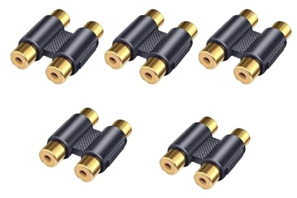 JZK 5X 2RCA Female to 2RCA Female Audio Coupler, Gold-Plated Twin Phono RCA Joiner Adapter for Extending Audio Video Cable, Subwoofer, Amplifier, Turntable, Home Theater Receiver