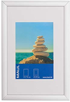 Maul Bilderrahmen MAULdesign 10x15 cm aus Aluminium | zum Hängen in Quer- und Hochformat | edler, schmaler Wechselrahmen mit Passepartouteinleger | ideal für Fotos, Collage und Bilder | Silber