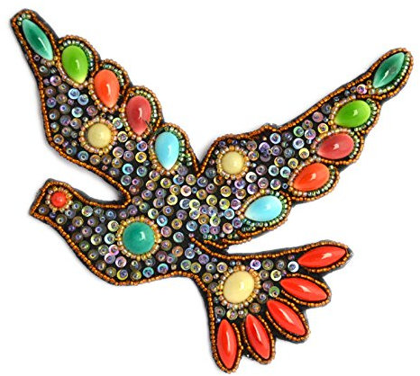 Broche Grande Colombe Noir en Porcelaine et Perles de Verre - Bijou Fantaisie
