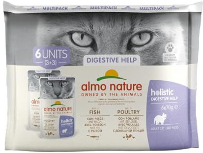 almo nature Multipack Holistic Digestive Help 3 x Mit Fisch - 3 x Mit Geflügel. Alleinfutter für Erwachsene Katzen,Nassfutter 6er Pack (6x70g)
