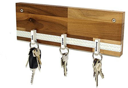 Schubica Schlüsselbrett PLAY 202 Holz | Für die ganze Familie | Schlüsselleiste Nussbaum mit 6 Schlüsselanhängern zum selbst beschriften | inkl. Schrauben und Dübel | weiß