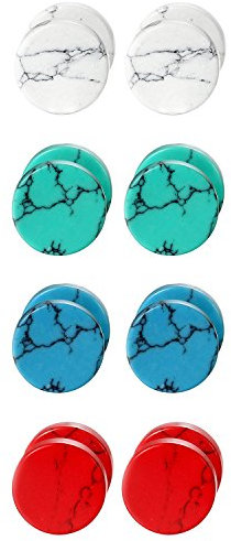 Stein Hantel Ohrstecker 4 Paare Set Unisex Ohrringe für Damen Herren 8mm, Weiß Grün Blau Rot