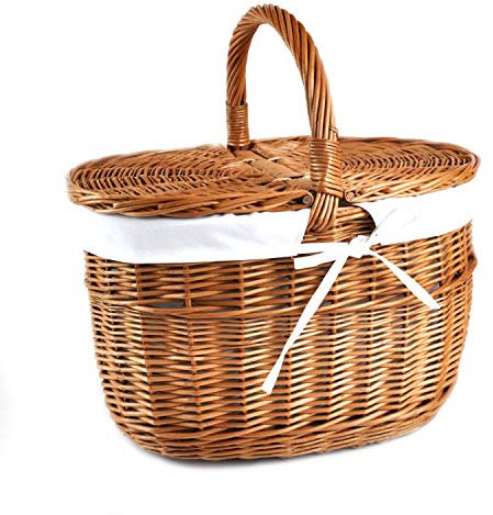 MyBer® Korb Picknickkorb Tragekorb Einkaufskorb mit 2 Deckeln Weidenkorb Weide geflochten braun K12-027-SW