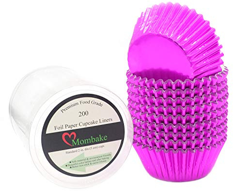 Mombake Standard Hot Pink Foil Cupcake Cases Muffin Baking Cups for Party and More, 200-Count