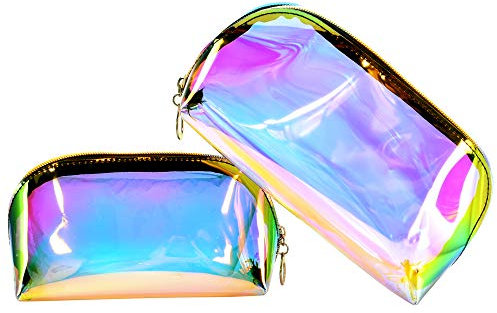 KBNIAN 2 Stück Kulturbeutel Transparent Kosmetiktasche TPU Kosmetiktasche Laser Glitzer Bleistifttasche Wasserdicht Durchsichtige Kulturtasche, für Arbeit, Studium, Hause oder Reisen (Groß + Klein)