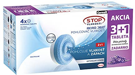 Ceresit STOP WILGOCI AERO 360°, 1 lavendel + 3 neutrale Nachfüllpacks, moderne Tabletten, feuchtigkeitsabsorbierende Geruchsneutralisierer, 4x450g