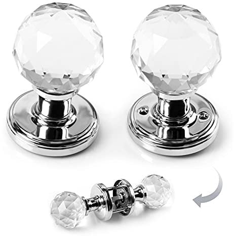 RAINZIN Crystal Door Handle 65mm Round Clear Glass Door Knobs Extra Large Kitchen Door Handle Interior Bedroom Pull Handle with Screw Set, Home Improvemaent Accessories, One Pair