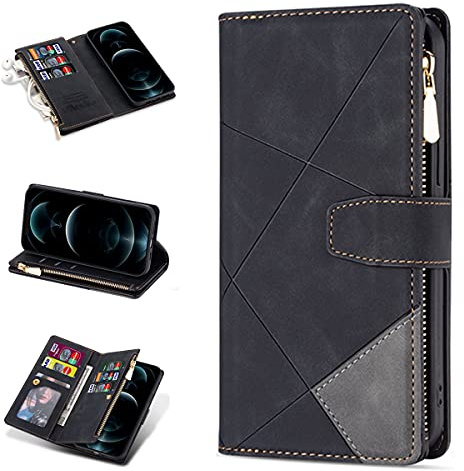 ZCDAYE Wallet Case für iPhone 11,Leder Flip Folio Stand View Cover mit 9 Kartenfächern/Handschlaufe iPhone 11 Handyhülle-Schwarz