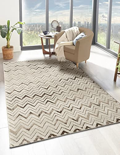 Mia's Teppiche Anna Tappeto moderno per soggiorno, camera da letto e corridoio, Beige-D4, 80 x 300 cm