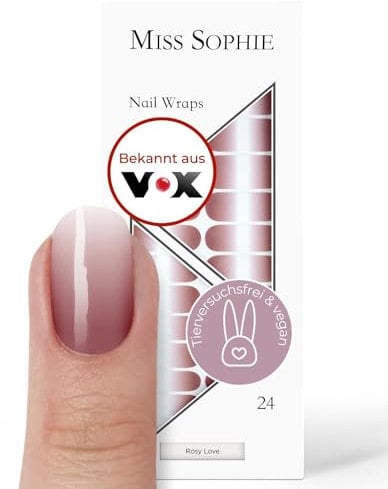 Miss Sophie Nagelfolie - Rosy Love - Farbverlauf, Nudetöne, Nail Wraps - 24 ultra-dünne selbstklebende langanhaltende Nagelfolien