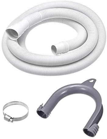 MECCANIXITY Waschmaschinen-Ablaufschlauch, Universal-Ablaufschlauch-Verlängerungs-Set, 3 m, Weiß, für Waschmaschine mit Klemme und U-Biege-Schlauchhalter