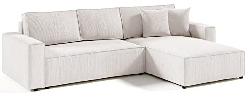 Mars Meble L-förmig Ecksofa Elias Couch mit Schlaffunktion + Stauraum Sofa 290cm Wohnzimme (Beige)