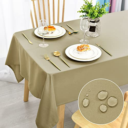 DWCN Khaki Tischdecke 140x240cm Fleckschutz Abwaschbar Tischwäsche Wasserdicht Tischtuch für Esszimmer, Garten, Party, Hochzeiten oder Haushalt