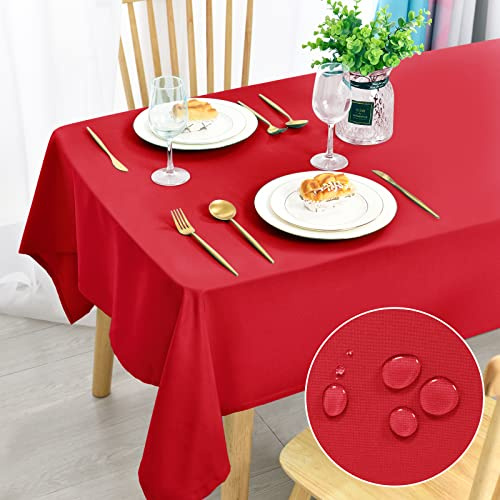 DWCN Rot Tischdecke Weihnachten 140x240cm Fleckschutz Abwaschbar Waschbar | Tischwäsche Lotuseffekt Knitterfrei Wasserabweisend Wasserdicht Tischtuch für Esszimmer, Party, Hochzeiten, Haushalt