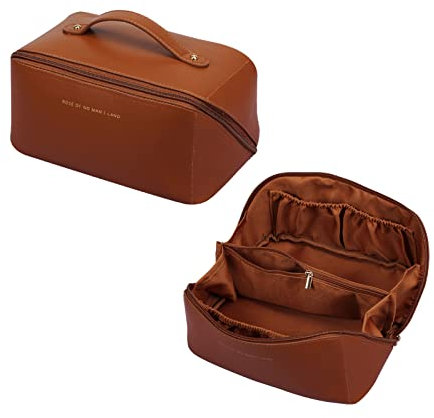 CORIOS Kulturtasche für Frauen Tragbare Kosmetiktasche Wasserabweisende Kulturbeutel Reise Waschbeutel Toilettenartikel Aufbewahrungstasche Damen Waschtasche für Badezimmerzubehör, Makeup Braun