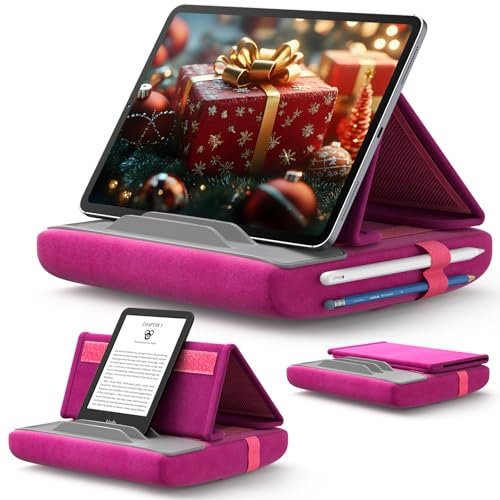 JSAUX Tablet Holder for Bed, Tablet Pillow Stand Compatible with iPad Pro 11 10.5 9.7 10.2 Air Mini, Kindle, Tablets, Phones, E-Reader, and More 4-10.9'' devices for Lap, Bed and Desk Purplish Red