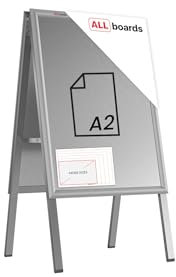 ALLboards Chevalet Porte-Affiche Double Face Cadre en Aluminium Gris – Format A2