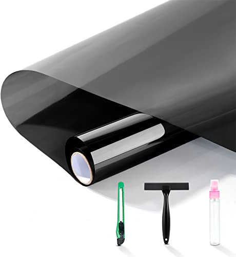 FuFin One-Way Window Privacy Film with Installation Tools,Premium PET Material,Heat Control 99% UV Blocking and Privacy Protection and Blackout Window Film (Black, 17.5Inch×78.7Inch)