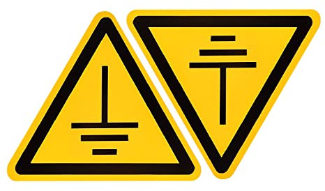 PATIKIL Triangolo Prestare Attenzione Messa terra Avviso Cartello Auto Adesivo Giallo con Nero Parole 50mm/1.95 per Macchina, Strumento e Attrezzatura Superficie 2pz