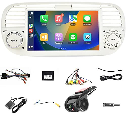 Compatible for Wireless Carplay Android Auto Autoradio Android 9 Compatible for Fiat 500 2007-2015 Auto Radio touch screen da 7 con DVR, GPS Sat Nav, WiFi, SWC, BT, FM RDS, Mirror Link, Canbus[1+32G
