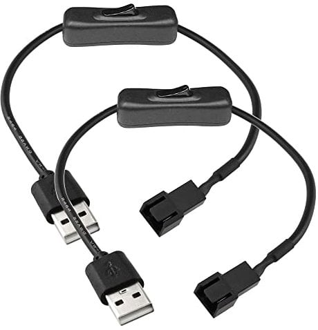 Gebildet 2Pack USB Sleeved Fan Power Adapter Cable with Switch, USB to 3/4 Pin Case Fan Adapter Connector with ON/OFF Switch