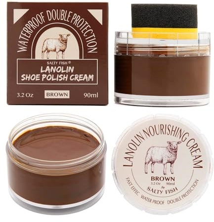 SALTY FISH Shoe Polish with Shoe Shine Sponge Applicator, Brown, 3.18 Oz