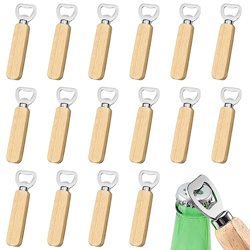 16 Stück Flaschenöffner Holz, Edelstahl Bieröffner, Holzgriff Design für Zuhause, Küche, Bar, Geschenk Flaschenöffner