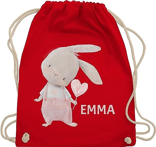 Turnbeutel Rucksack - Süßer Hase Mädchen mit Name personalisiert I Häschen I Rabbit I Langohr I Süße Hasen - Unisize - Rot - personalisierter beutel kinder geschenke kindergarten hasenmotiv