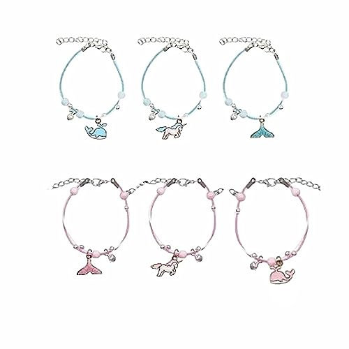 LJFEA 6 Stück Cartoon Paar Armbänder Freundschaftsarmbänder Kinderarmbänder Verstellbare geflochtene Armbänder Geburtstag Party Geschenk (Keramikperlen)