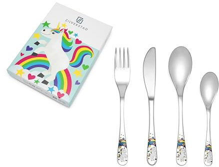 Zilverstad - Set di 4 posate per bambini Unicorno in acciaio inox/cavolo