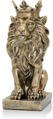 AMOIENSIS Löwen-Statue, Dekoration, antiker Goldakzent, Fengshui, Löwe, Zuhause, Büro, Regal, Tischdekoration, Löwe, Geschäftsteam, Maskottchen, Geschenk, 22,9 cm, Kunstharz, Goldkrone, Löwenstatue