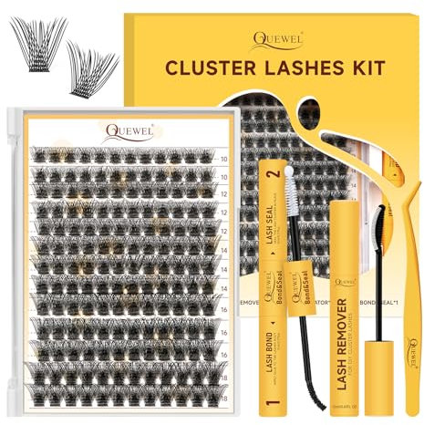 QUEWEL DIY Lash Extension Kit, 156 Pcs Lash Clusters with Cluster Lashes Bond and Seal, Eyelash Clusters Applicator and 12ml Lash Cluster Glue Remover, DIY Lash Extensions at Home(QUBM-MIX10-18)