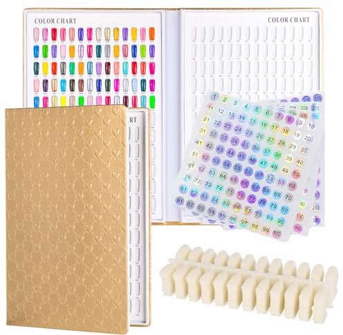 Acycion2A 308 nail display chart with 360 false nail tips (Gold)