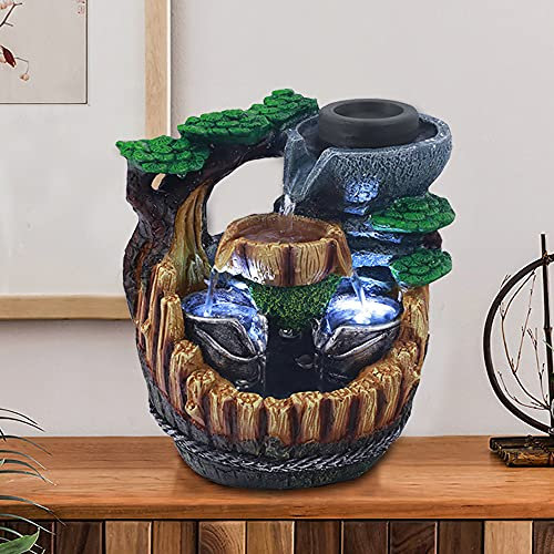 Wasserfall Springbrunnen, Tischbrunnen Dekoration Wasserfall Springbrunnen fließendes Wasser, beleuchteter Tischbrunnen, Wasserfall, Zimmerbrunnen Tischbrunnen Wasserfall mit LED-Leuchten(I)