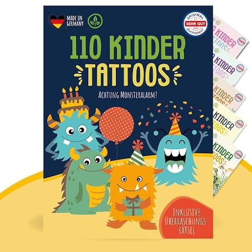 MeinBaby123 110 hautfreundliche Kinder Tattoos Monster, MOnster Tattoo Kinder, Kindertattoos zum Aufkleben, vegan & made in Germany (1x Monster)