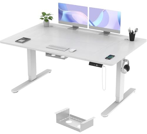 TRIUMPHKEY Scrivania Regolabile in Altezza Elettrica 140 x 80cm,Scrivania multifunzione per computer,3 Altezze di Memoria 72 – 118 cm,con Porta di Ricarica USB,Standing Desk,per Ufficio