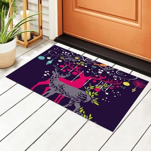 MIAOMANSENSTORE Fußmatte innen außen fussmatte Hirsch und Weihnachtsbaum lila Hintergrund Fußmatte, Hirschliebhaber Haus dekorative Willkommens-Fußmatte Deko Wohnzimmer
