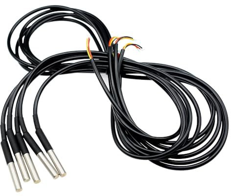Aideepen 5 Stuck Temperatursensor, 5m Kabel Wasserdicht Temperaturfühler digitaler Edelstahl Temperatursensor kompatibel mit Arduino und Raspberry Pi inklusive E-Book, kompatibel mit Shelly
